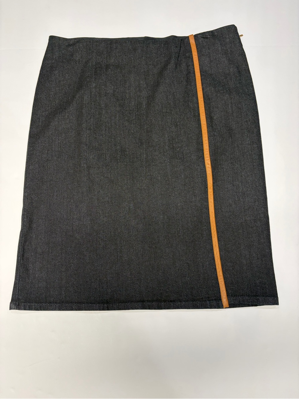 Lauren Ralph Lauren Denim Pencil Skirt NWT Size 14 Blue Faux Leather Trim